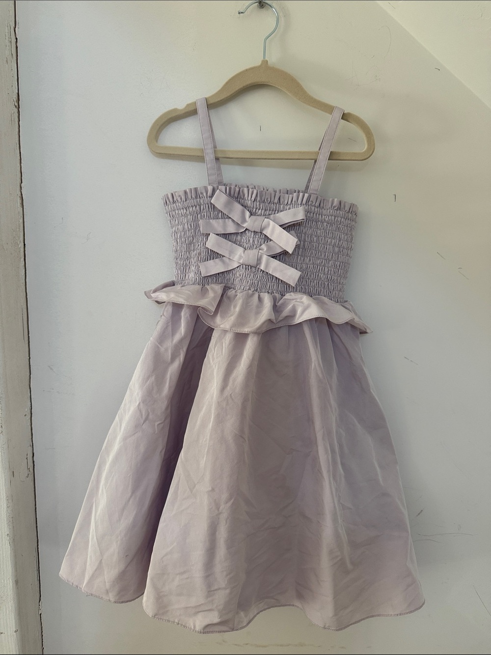 Tanya Taylor Lilac Smocked Ribbon Party Dress
